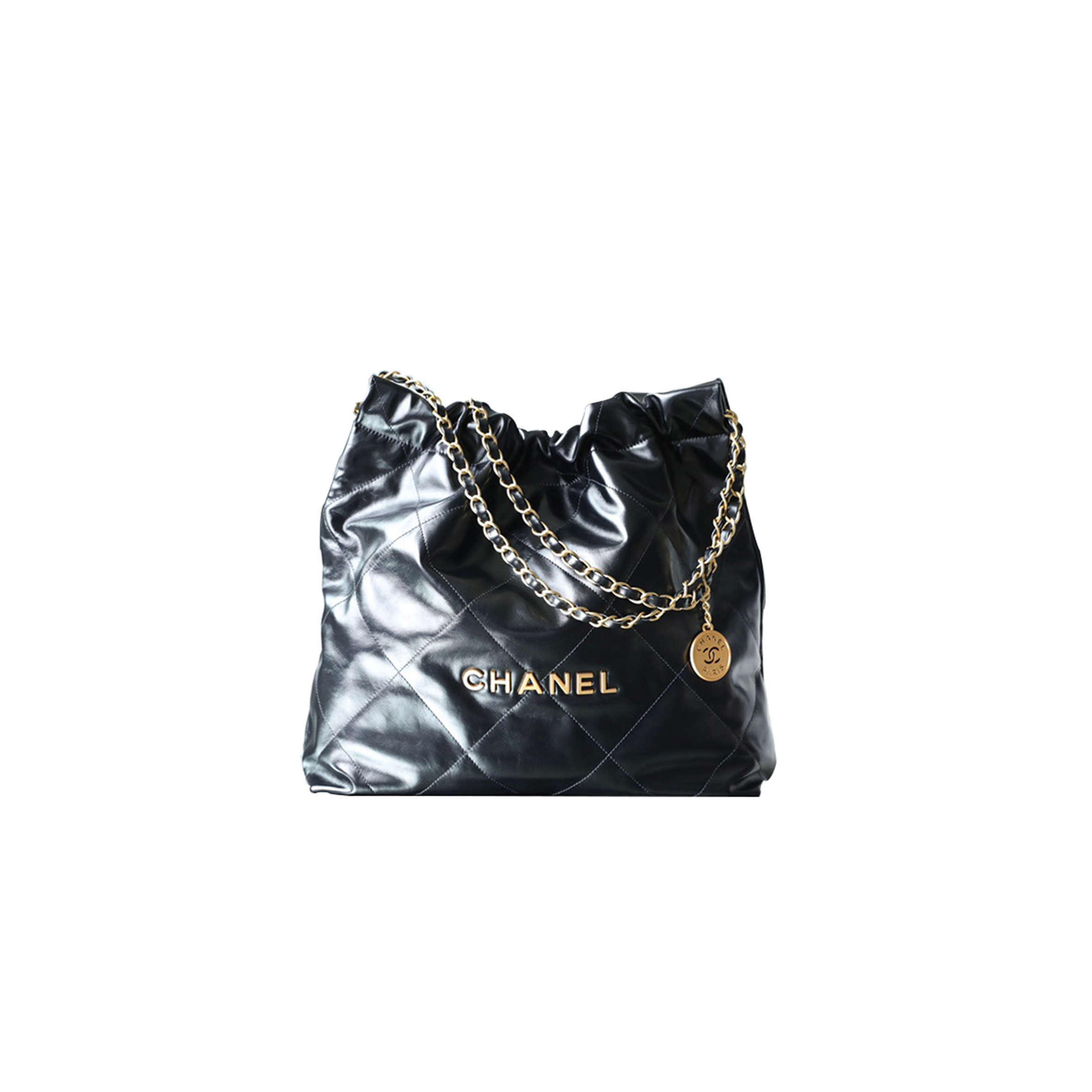 CHANEL MASTER 22 HANDBAG SHINY CALFSKIN GOLDTONE METALLIC AS3261 (42*39*8cm)